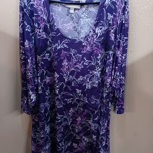Woman Within Purple Floral 3/4 Sleeves  Top with Black and White Accents Size 4X